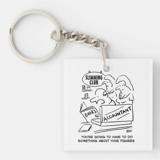 痩身クラブで会計士が帳簿をチェック キーホルダー (正面)
