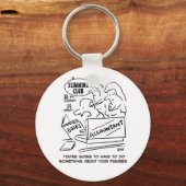 痩身クラブで会計士が帳簿をチェック キーホルダー (正面)