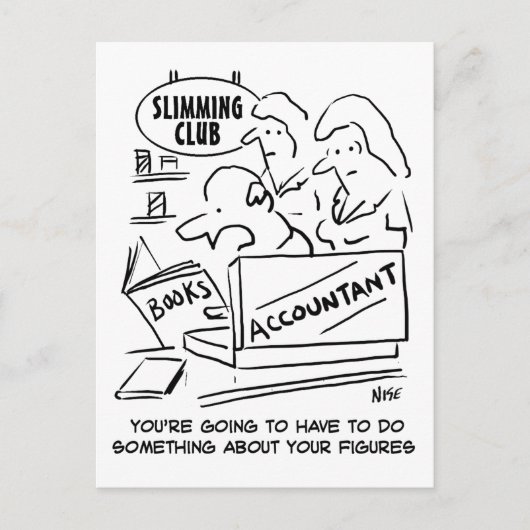痩身クラブで会計士が帳簿をチェック ポストカード (正面)