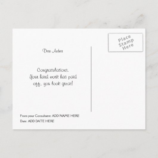 痩身クラブ成功の重量損失証明書 ポストカード (裏面)