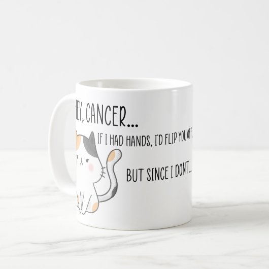 癌おもしろい患者、猫好き コーヒーマグカップ (正面左)