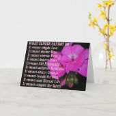 癌がピンクのゼラニウムの花のカードを行うことができないもの カード (黄色い花)