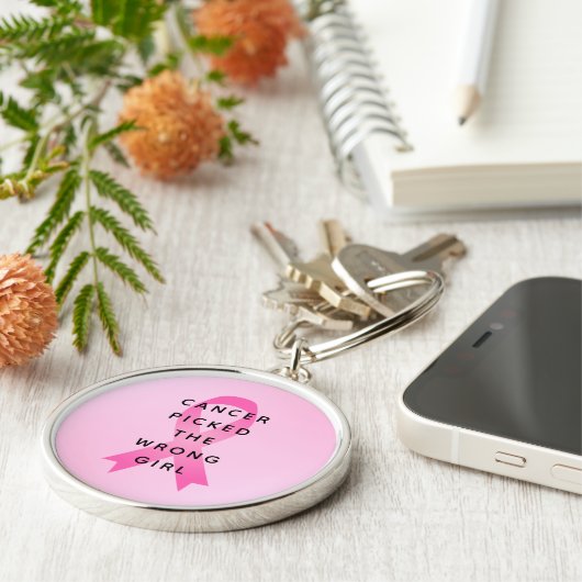 癌が間違った女の子ピンクの引用文を選んだ キーホルダー (側面)