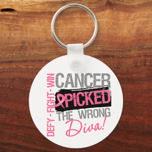 癌が間違ったDivaを選んだ – 乳癌 キーホルダー (正面)