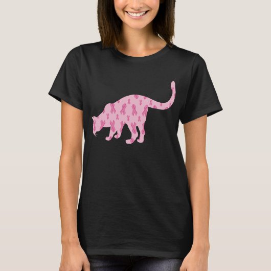 癌のためのピンクリボン猫 Tシャツ (正面)
