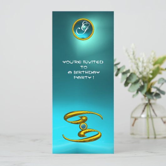 癌オパールモノグラムアクアマリン明るい青 招待状 (スタンド正面)