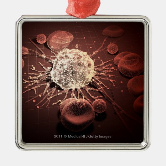 癌細胞のWireframe メタルオーナメント (正面)