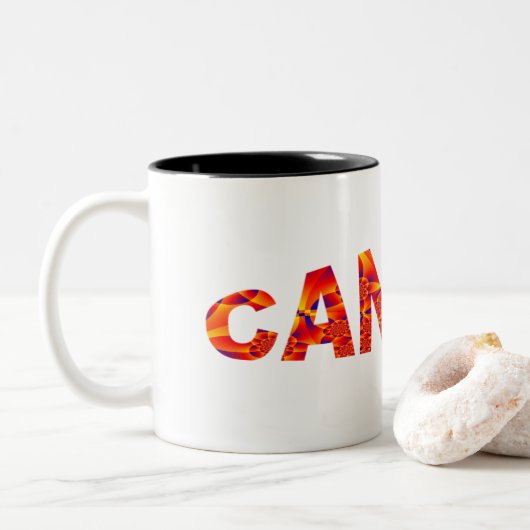 癌 – ファイアオレンジ黄ブルー ツートーンマグカップ (ドーナツ)