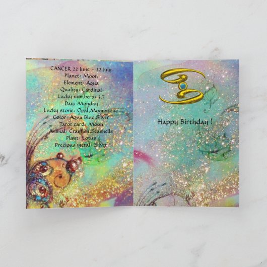 癌、ムーンレディ、タロット星占〔占星術の〕十二宮図誕生日 カード (内部)