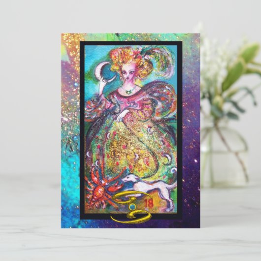 癌、ムーンレディ、タロット星占〔占星術の〕十二宮図誕生日 カード (スタンド正面)