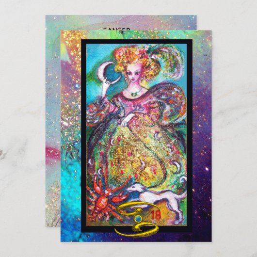 癌、ムーンレディ、タロット星占〔占星術の〕十二宮図誕生日 カード (正面/裏面)