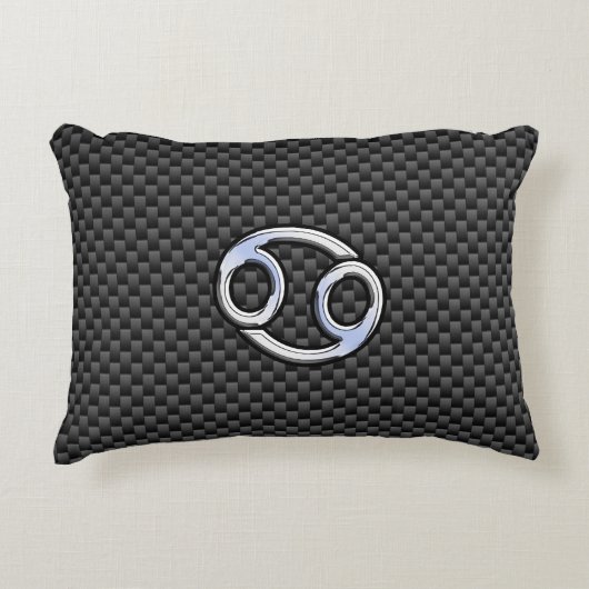 癌〔占星術の〕十二宮図シンボルブラックカーボンファイバープリント アクセントクッション (正面)