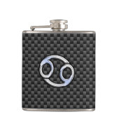 癌〔占星術の〕十二宮図シンボルブラックカーボンファイバープリント フラスク (正面)