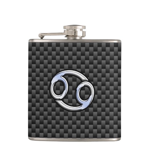 癌〔占星術の〕十二宮図シンボルブラックカーボンファイバープリント フラスク (正面)