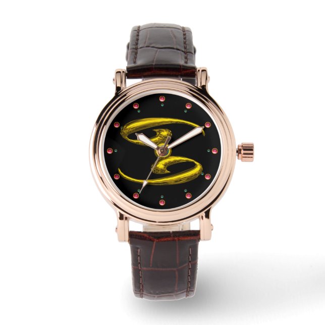 癌〔占星術の〕十二宮図誕生日ジュエルアクアブルーオペレブラック 腕時計 (正面)