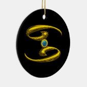 癌〔占星術の〕十二宮図誕生日ジュエルブルーオパール金ゴールド セラミックオーナメント (右)