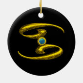 癌〔占星術の〕十二宮図誕生日ジュエルブルーオパール金ゴールド セラミックオーナメント (裏面)