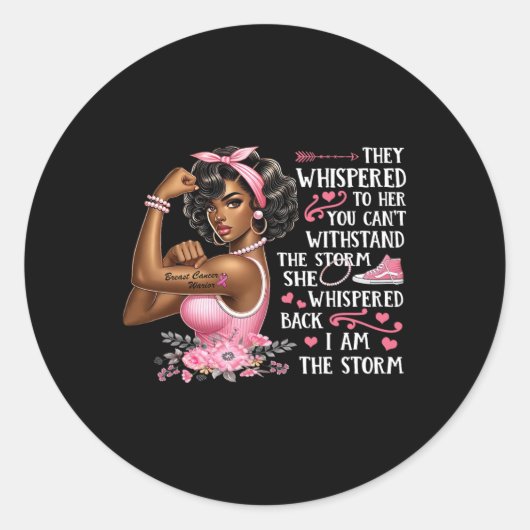 癌Iは嵐の黒人女性We衣服ピンクリブ ラウンドシール (正面)