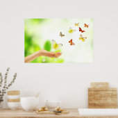 癒しと愛飛んでいる愛の手から蝶 ポスター (キッチン)