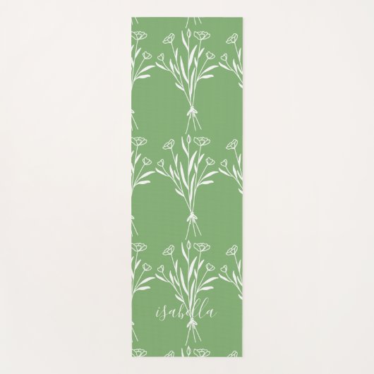 癒しのセージ緑の穏やかなオーガニックフローラ ヨガマット (正面)