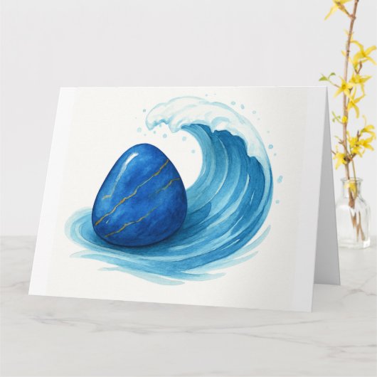 癒しのブルーストーンとシーウェーブ – スピリチュアル挨拶 カード (黄色い花)