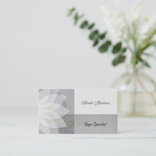 癒しのホワイトロータスヨガ瞑想ビジネスカード 名刺 (スタンド正面)