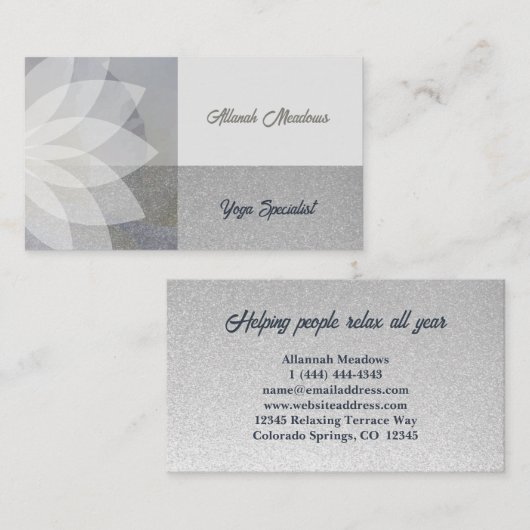 癒しのホワイトロータスヨガ瞑想ビジネスカード 名刺 (正面/裏面)