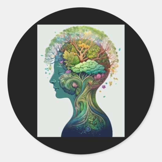 癒しの心の世界メンタルヘルスデイステッカー ラウンドシール (正面)