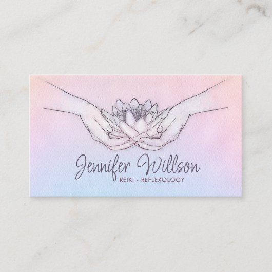 癒しの手と蓮の水のカラースケッチ 名刺 (正面)