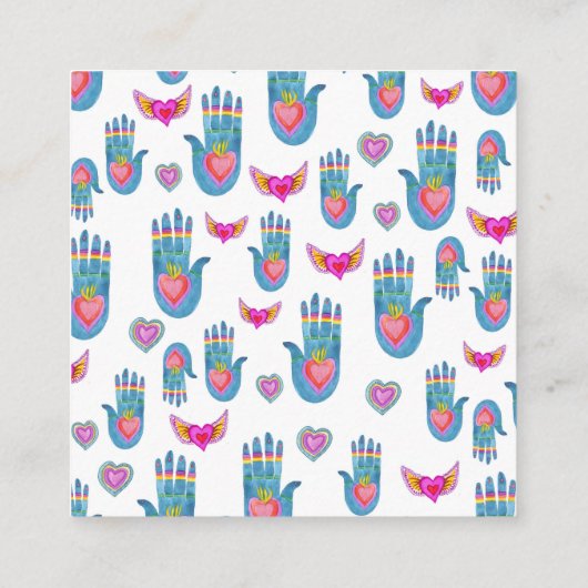 癒しの手のパターン青い名刺の正方形 スクエア名刺 (裏面)