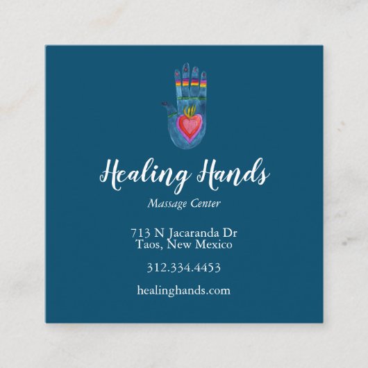 癒しの手のパターン青い名刺の正方形 スクエア名刺 (正面)