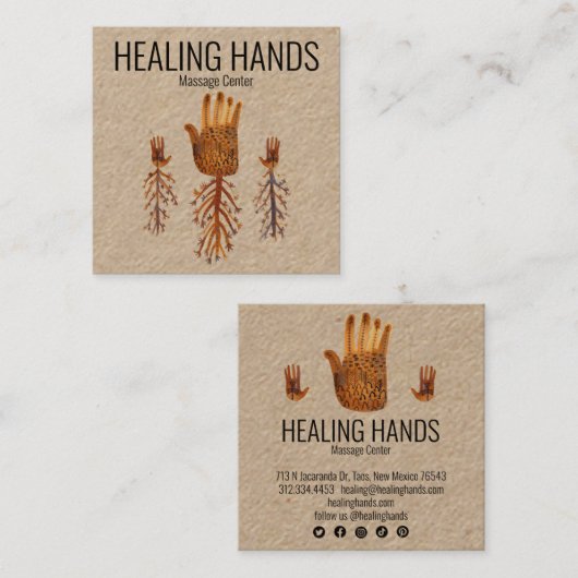 癒しの手の水の色ボホソーシャルメディアのアイコン スクエア名刺 (正面/裏面)