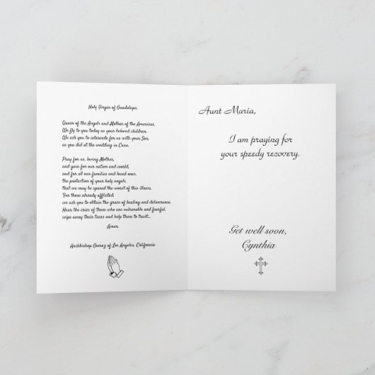 癒しの祈りの言葉グアダルーペの女性が元気に カード (内部)