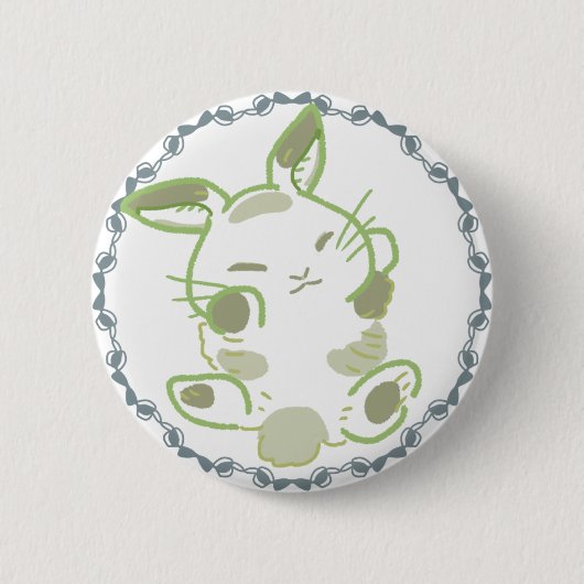 癒しの緑＆ふわふわ寝うさぎリボンデザイン  缶バッジ (正面)