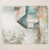 癒しの雨のログハウスと野の花の庭の風景 シェルパブランケット (正面(横))