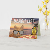 癒しの雰囲気がビーチ猫グリーティングカード カード (黄色い花)