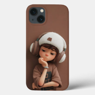 癒しの雰囲気: ヘッドホンを付けたおしゃれな少年 iPhone 13ケース