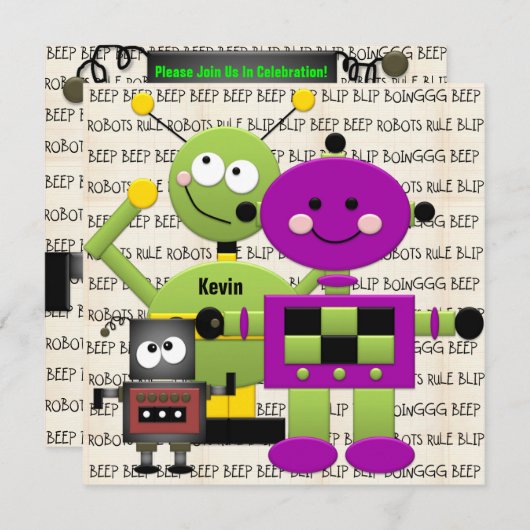 発信音の発信音のロボットは誕生日の招待状をカスタマイズ 招待状 (正面/裏面)