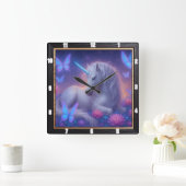 発光するユニコーンバタフライファンタジー スクエア壁時計 (ホーム)