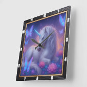 発光するユニコーンバタフライファンタジー スクエア壁時計 (傾斜)