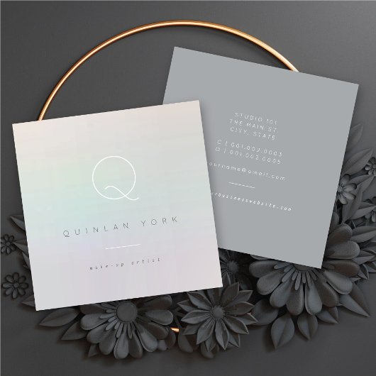 発光する虹色モノグラムモダンミニマル スクエア名刺