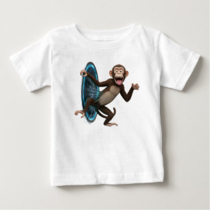 発光する魔法のポから現れる3Dアニメーションのサル ベビーTシャツ