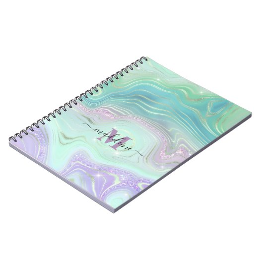 発光アクアクリスタル大理石虹色アゲート ノートブック (左側)