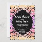 発光エレガントバラブラックフローラブライダルシャワー 招待状 (正面)