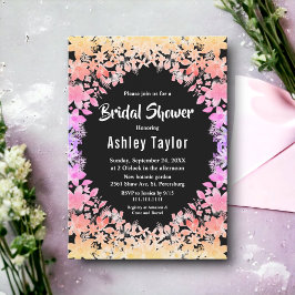 発光エレガントバラブラックフローラブライダルシャワー 招待状