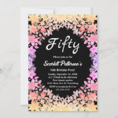 発光エレガントバラブラックフローラ50誕生日 招待状 (正面)