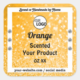 発光オレンジの輝きグリッター製品ラベルロゴ スクエアシール