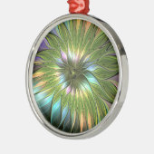 発光カラフルファンタジーフラワーフラクタルラウンド メタルオーナメント (左)