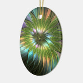 発光カラフルファンタジーフラワーフラクタル楕円 セラミックオーナメント (左)