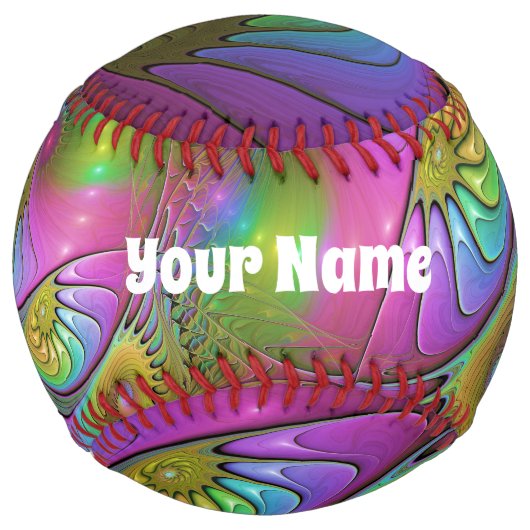発光カラフル抽象芸術トリップ（幻覚体験）のようなフラクタル名 ソフトボール (正面)